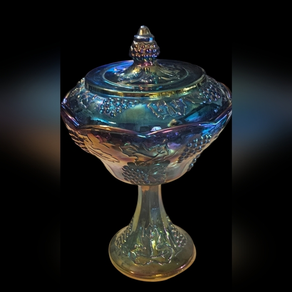 Indiana CoCarnival Glass Compote/Candy Dish Perfect Cond Harvest Grape Iridecent - Picture 4 of 9
